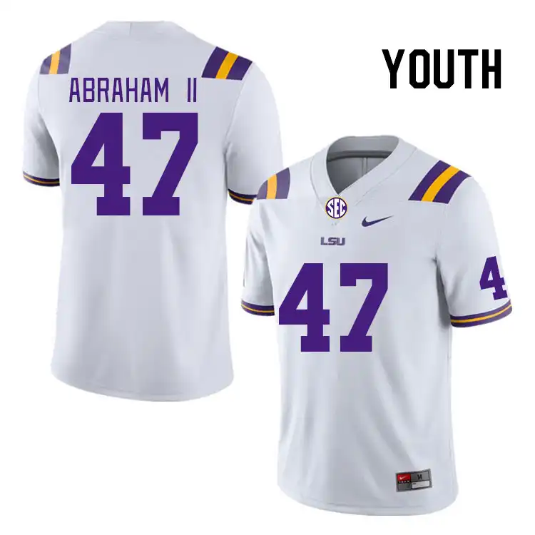 Youth LSU Tigers Aristotle Abraham II #47 White NCAA Football Jersey